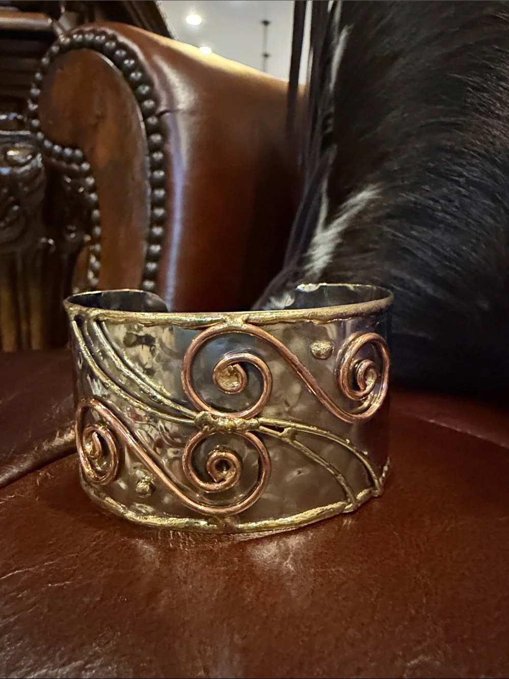 Ornate Swirl Metal Cuff Bracelet in Mixed Metallics
